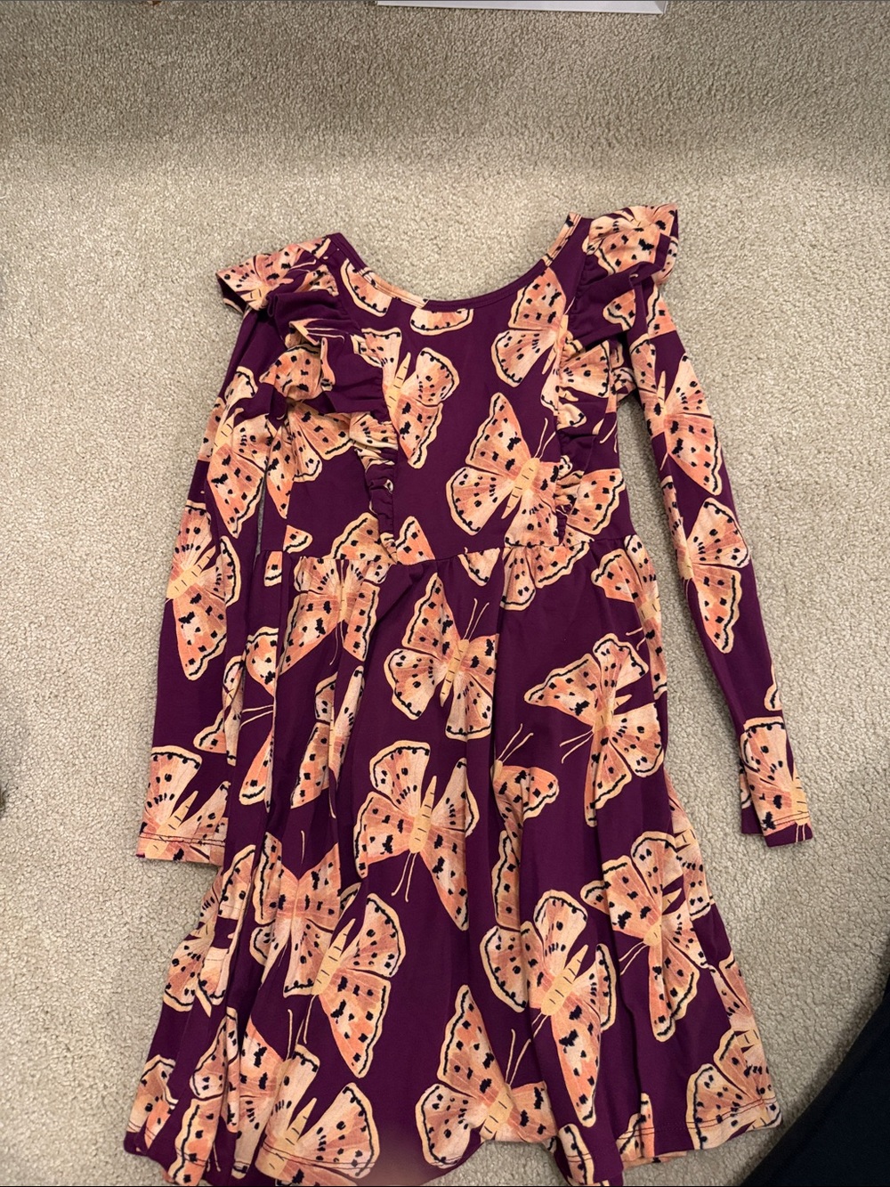 Tea Collection Purple Long-Sleeve Ballet Dress with Peach Butterfly Print